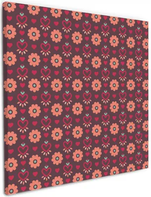 Produktbild von Wallario Premium Leinwandbild Muster mit Blumen und Herzen in Größe 50 x 50 cm