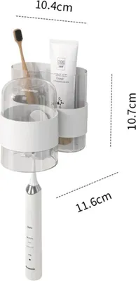 Image de INF Support Brosse à Dents Mural Sans Perçage avec Gobelet et Rangement Blanc