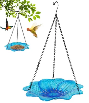 Produktbild von Glas Vogelbad mit Blumenmuster für Garten und Balkon