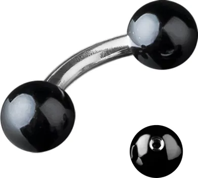 Produktbild von viva-adorno 1,2 x 5mm Micro Piercing Banane Augenbrauenpiercing 316L Chirurgenstahl Stahlkugeln glänzend emailliert Z372, schwarz