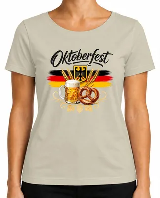Obrázok produktu pre Nemecká vlajka, , pivo, pretzel, tričko s tradičným motívom, kožené nohavice, dámske tričko, prírodná farba, veľkosť M