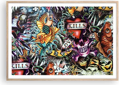 Produktbild von Gerahmtes Poster - Rahmen in heller Eiche - Graffiti modern - 100x70 cm - Wand Bild - Wanddeko - Wandbilder - Wandposter - Bilderrahmen - Bilder - Kunstdruck - Wandbild - P2NAA100x70-3759