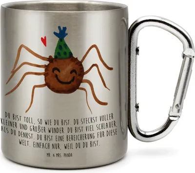 Produktbild von Mr. & Mrs. Panda Teetasse Spinne Agathe Party - Transparent - Geschenk, Selbstliebe, thermotasse, Isolierbecher, Motivation, Edelstahl Trinkbecher, Thermobecher, Wunder
