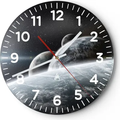 Produktbild von Wanduhr - Rund - Glasuhr - Planeten Kosmos Sterne - 30x30cm - Schleichendes Uhrwerk - Lautlos - zum Aufhängen bereit - Dekoration Modern - Wanddekoration aus Glas - C4AR30x30-2327