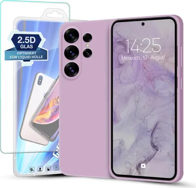 Produktbild von Hülle für Samsung Galaxy S25 Ultra mit 9H Displayglas Displayschutz Plus Case Cover Bumper Silikon Softgrip Schutzhülle Farbe: Lila