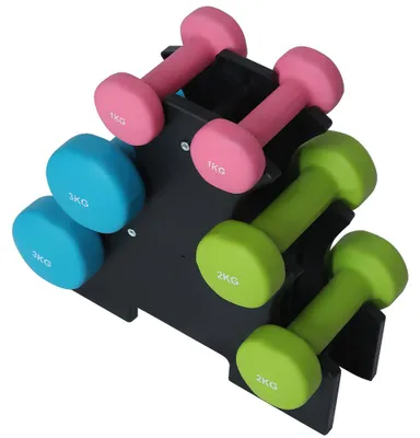 Immagine prodotto di Set 6 Manubri Palestra con Stand Appoggio 2x1kg+2x2kg+2x3kg Pesi Sport Fitness