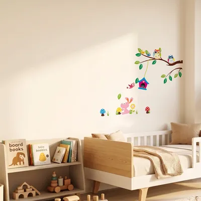 Produktbild von Dekorative Wandaufkleber mit Eulen und einem Vogelkäfig an einem Baum
