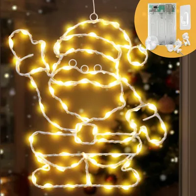 Weihnachtsmann-Fensterlicht, 82 warmweiße LEDs, Timer, 22×21 cm