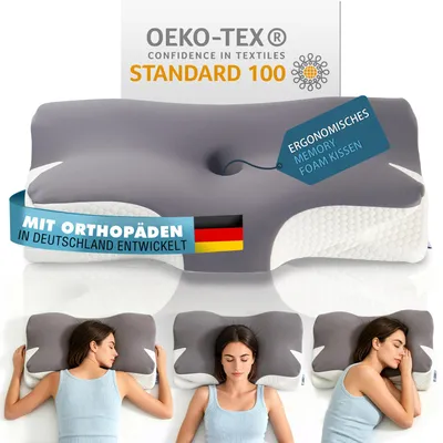 Produktbild von Kopfkissen Nackenschmerzen, Ergonomisches Memory Foam Nackenstützkissen, Orthopädische Kissen Gegen Nackenschmerzen, Nackenkissen Schlafkissen