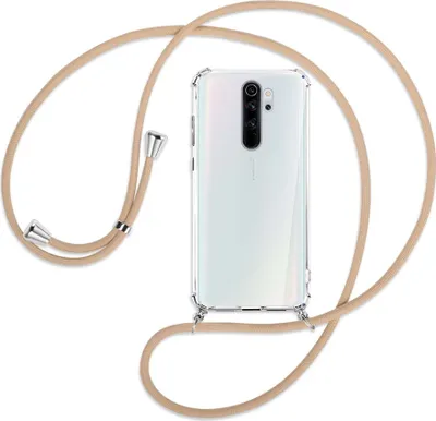 Produktbild von Handykette Backcover-Schutzhülle mit Band (Metall silberfarben) für Xiaomi Redmi Note 8 Pro - beige