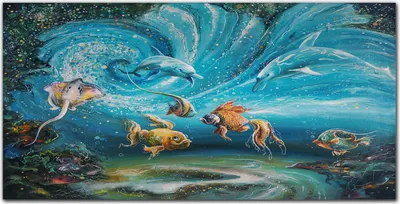 Produktbild von Coloray Bild aus Glas 140x70 gehärtetes Glas glasblock mit bild wohnzimmer Küche Dekoration wanddekoration - Malerei Tiere Fische