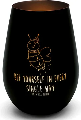 Produktbild von Mr. & Mrs. Panda dekolicht Biene Blume - Schwarz - Geschenk, Laterne, Teelichthalter Glas, Kerzenhalter, Windlicht, Tischlaterne