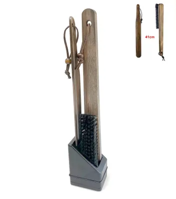 Produktbild von Schuhlöffel Set mit Bürste Holz 41cm Schuhanzieher Schuhbürste Walnuss #K1-C51