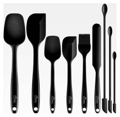 Produktbild von 9-teiliges Silikon-Spatel-Set, Küchenutensilien für Backen, Kochen und Mischen, hitzebeständig, antihaftbeschichtet, BPA-frei, lebensmittelecht, spülmaschinenfest, schwarz