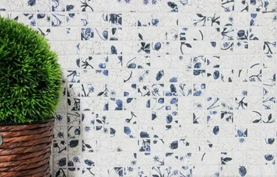 Produktbild von Mosaikfliesen Retro Vintage Keramik weiß blaue Blume Küchenrückwand MOS18D-1404_f | 10 Mosaikmatten