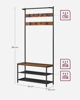 Produktbild von VASAGLE Garderobenständer, Garderobe mit Schuhbank, Kleiderständer, Kleiderstange, 9 abnehmbare Haken 411/421