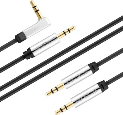 Produktbild von Sentivus AU110 Premium Audio Kabel Set (3.5mm Stecker zu 3.5mm Stecker  + 1x 3.5mm Stecker zu 3.5mm Stecker 90 Grad gewinkelt), 1,00m, schwarz