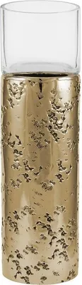 Produktbild von Kaheku Windlicht Loukia antik gold Aluminium mit Glasaufsatz, Durchmesser 7,5 cm, Höhe 20 cm  99990364
