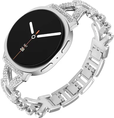 Produktbild von Stravo Luxe Damen-Uhrenarmband mit Strass – Edelstahl-Gliederarmband, passend für Samsung Galaxy Watch 8 (40/44 mm) & Watch 8 Classic 46 mm, Silber