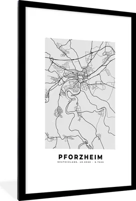 Produktbild von MuchoWow® Gerahmtes Poster Deutschland - Karte - Stadtplan - Pforzheim 60x90 cm - Poster mit Schwarzem Bilderrahmen Wandposter Rahmen Foto Bilder - Dekoration - Wandposter Wohnzimmer - Hochwertig