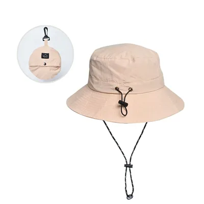 Produktbild von Bucket Hat Faltbarer Wasserdichter Sonnenhut Kordelzug Outdoor Sonne Fischer Strandhut Dschungel Wandern Boonie Hut Fischerhut Schnelltrocknend Mann Frauen (Beige)