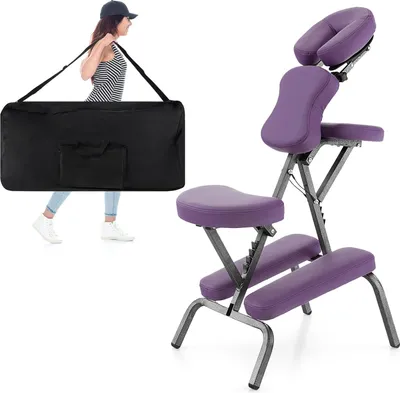 Produktbild von Massagestuhl Klappbar, Tattoostuhl Höhenverstellbar, Verstellbarere Massageliege mit Tragetasche, Behandlungsstuhl bis 160 kg belastbar (Lila)