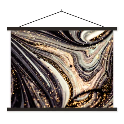 Produktbild von MuchoWow® Textilposter Marmoroptik - Schwarz - Gold - Weiß - Glitter - Marmor 150x113 cm mit holzfarbenen Rahmen - Poster