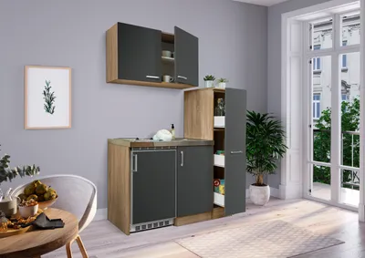 Produktbild von Küche Miniküche Singleküche Küchenzeile Pantry Eiche Grau Levin 130 cm Respekta