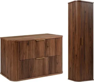 Produktbild von RODAN | Badmöbel Set - 80,4 cm - 2-teilig - Dunkelbraun - Hochwertige MDF Fronten - Badezimmermöbel - Hochschrank - Waschbeckenunterschränke