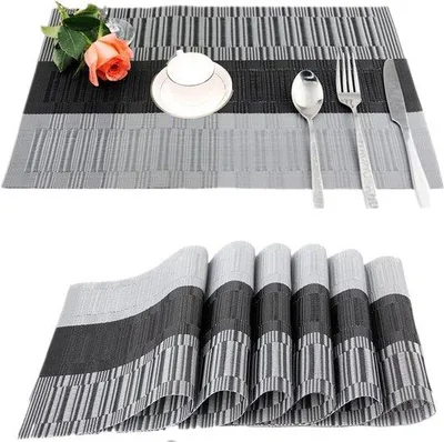 Produktbild von Famanu Platzset Set von 6, 30 x 45 cm, rutschfest, waschbar, PVC, schwarz/grau
