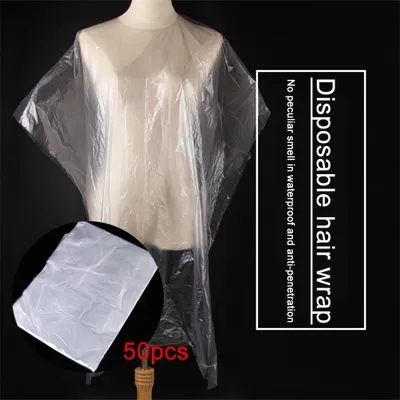 Obrázok produktu pre 50Pcs Plášte na strihanie vlasov Jednorazové vodotesné plášte na strihanie vlasov Kadernícka zástera Salónne kadernícke nástroje