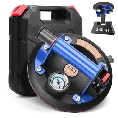 Produktbild von 8'' Saugheber Glasheber Metallgriff mit Manometer Max. 360kg, Vakuum Saugnapf Fliesenheber, Glassauger Saughalter für Fliesen, Glas,Metalle,Marmor