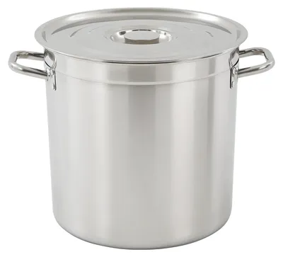 Image de Casserole - Grande casserole de 35 litres - En acier inoxydable 201 - Avec couvercle et poignées - Convient pour les plaques à induction et les cuisinières à gaz - Argentée