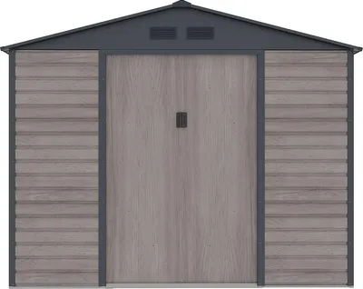 Produktbild von Metall-Gartenhaus aus verzinktem Stahl, Holzimitation grau, 7,17 m² - ADELMO