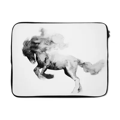 Produktbild von MuchoWow® Laptop Hülle 15 Zoll Gemälde - Pferd - Tiere - Ölfarbe - Schwarz - Weiß Laptoptasche - Laptoptasche - Sleeve - Rundum-Schutz