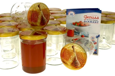 Produktbild von 50er Set Einmachglas 435 ml Deckel Honigwabe Rund- Einkochgläser Vorratsglas Gläser Aufbewahrung