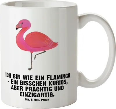 Produktbild von Mr. & Mrs. Panda Keramiktasse Flamingo Classic - Weiß - Geschenk, Haferl, Pott, Freundin, Große Tasse, Stolz, Rosa, steingut, Prächtig, Spruch, glücklich, Teetasse