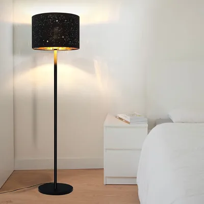 Produktbild von ZMH Stehlampe Schwarz Gold Stehleuchte Wohnzimmer Standleuchte Stoff mit E27 Fassung Max. 40W Modern Stern Design Lampenschirm 144cm Standlampe