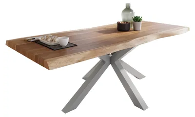 Produktbild von Esstisch Baumkante massiv Akazie natur 220 x 110 Spider-Gestell silber ATLAS
