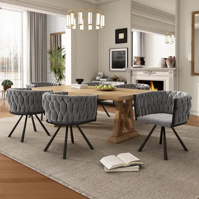 Produktbild von STILVORA Esszimmerstuhl, 2er set, Freizeit-Drehstuhl mit vier Stützbeinen aus Metall, 360°-Drehfunktion, für Wohnzimmer und Schlafzimmer, Samt