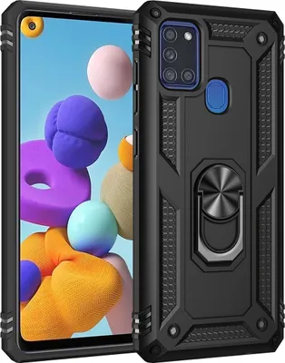 Image de Etui de protection pour Samsung A21S, étui de protection double couche, testé militairement, avec support d'anneau, pour Samsung Galaxy A21S noir