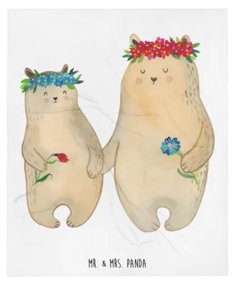 Produktbild von Mr. & Mrs. Panda Tagesdecke Bären mit Blumenkranz - Weiß - Geschenk, Kuscheldecke, Mutti, Bettdecke, Wohndecke, Muttertag, Kinder, Mama, Sofadecke, Vorbild, Decke