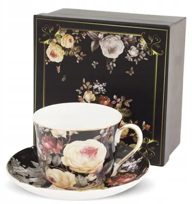 Zdjęcie produktu dla Filiżanka Porcelanowa Kwiaty Róże Duża 400ml w kwiaty ze spodkiem