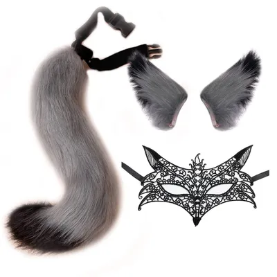 Cosplay-Set: Wolfsohren, Vossenschwanz & Masker, 3-teilig