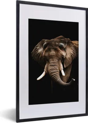 Produktbild von MuchoWow® MuchoWow® Gerahmtes Poster Elefant - Schwarz - Tiere 40x60 cm - Poster mit zchwarzem Bilderrahmen - Poster in Rahmen