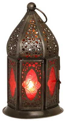 Immagine prodotto di Lanterna orientale in metallo e vetro in stile marocchino, lanterna da esterno, multicolore, vetro, metallo, ferro, colore: rosso, 18*7*7 cm
