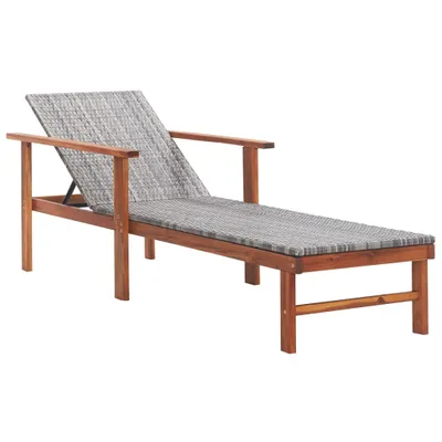 Immagine prodotto di Sdraio con Cuscino Polyrattan e Legno Massello di Acacia Grigia