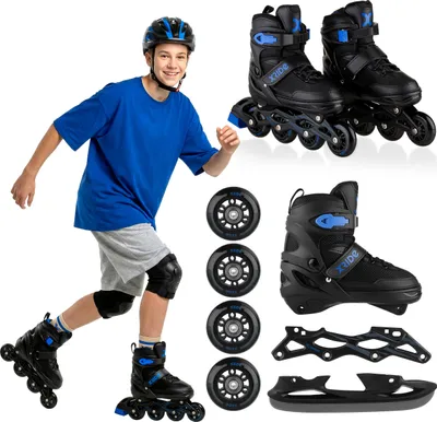 Obrázok produktu pre Xride® 4-v-1 inline korčule pre deti – kolieskové korčule – tri-skates – korčule – pre chlapcov – ložiská ABEC 7 – veľkosť 39–42