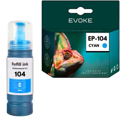 Produktbild von Evoke kompatible Tinte für Epson 104 T104 C13T00P240 Cyan 70 ml 8070 Seiten EcoTank ET-1810 2710 2711 2712 2714 2715 2720 2721 2726 2810 2811 2812 2814 2815 2820 2821 2825 2826 4700 4800