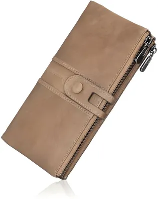 Produktbild von PolkaHome® Echt Leder Damen Geldbörse mit RFID-Schutz - 13 Kartenfächer, 3 Reißverschlussfächer, Münz- und Geldscheinfach - Aprikosenleder